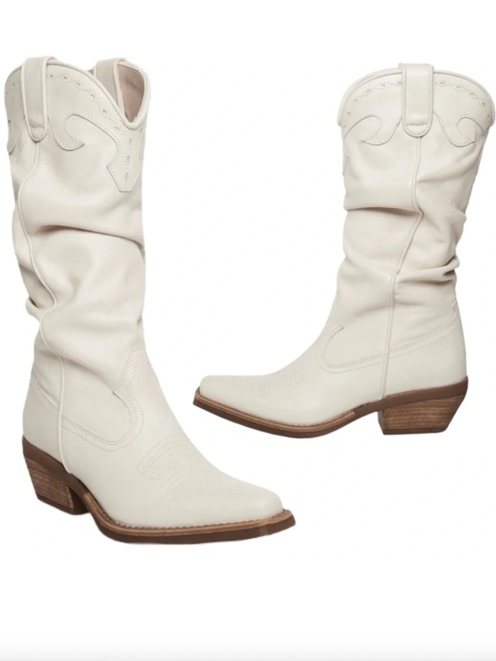 Steve Madden Whiskey Off White Leather Slouchy Western Cowboy Boots Womens 11